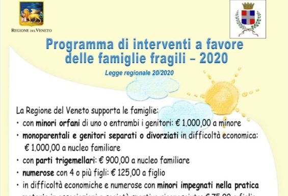 Avviso pubblico per l'accesso ai contributi per le "famiglie fragili"