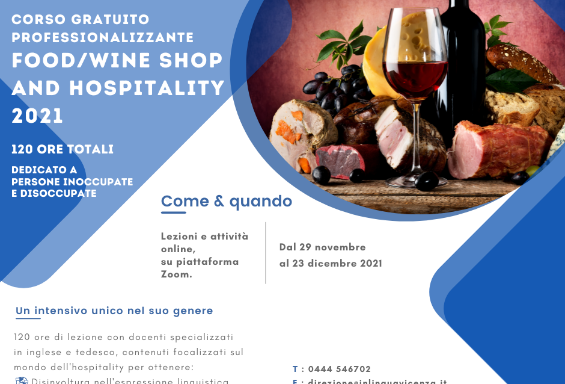 Corso gratuito in food/wine shop and hospitality